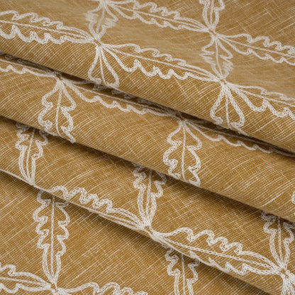 Embroidered Polyester and Cotton Woven - Ochre Leaf Diamonds - British Imported