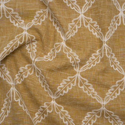 Embroidered Polyester and Cotton Woven - Ochre Leaf Diamonds - British Imported