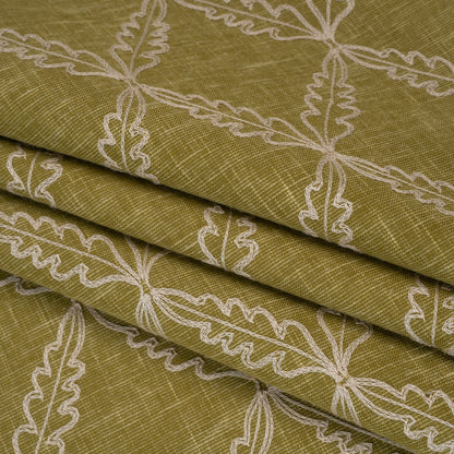 Embroidered Polyester and Cotton Woven - Olive Leaf Diamonds - British Imported