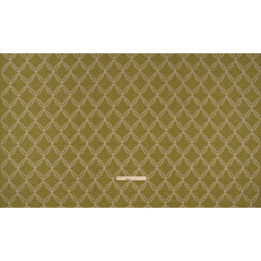 Embroidered Polyester and Cotton Woven - Olive Leaf Diamonds - British Imported