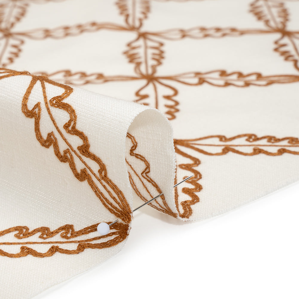 Embroidered Polyester and Cotton Woven - Paprika Leaf Diamonds - British Imported