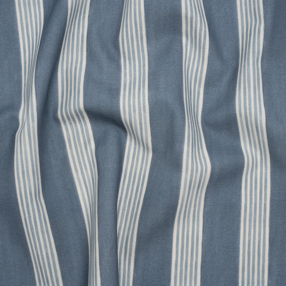 Brushed Cotton and Linen Canvas - Navy Stripes - British Imported