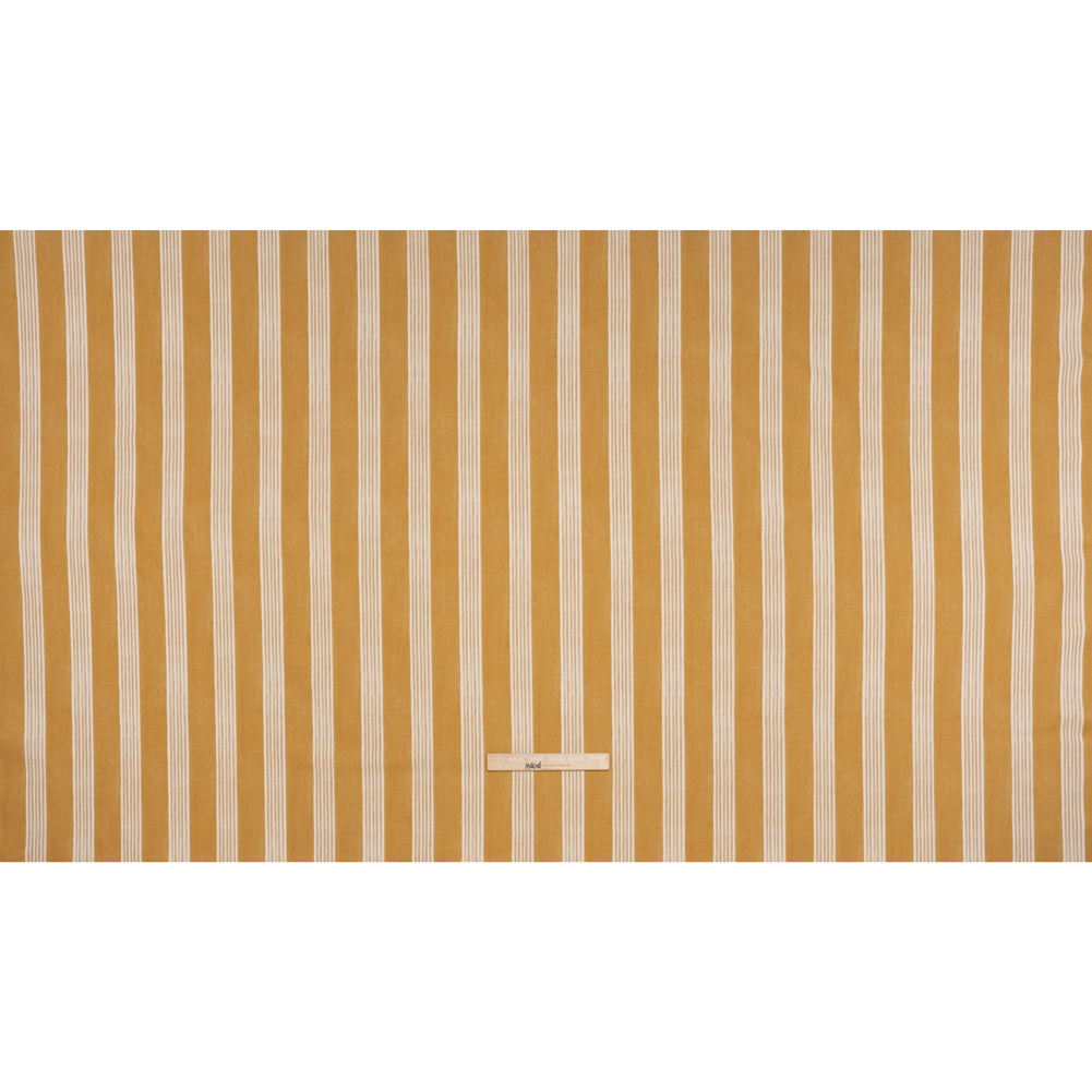 Brushed Cotton and Linen Canvas - Ochre Stripes - British Imported