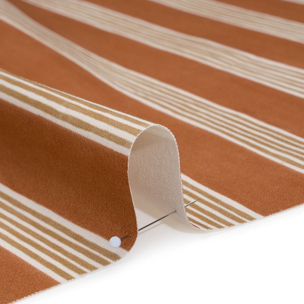 Brushed Cotton and Linen Canvas - Paprika Stripes - British Imported