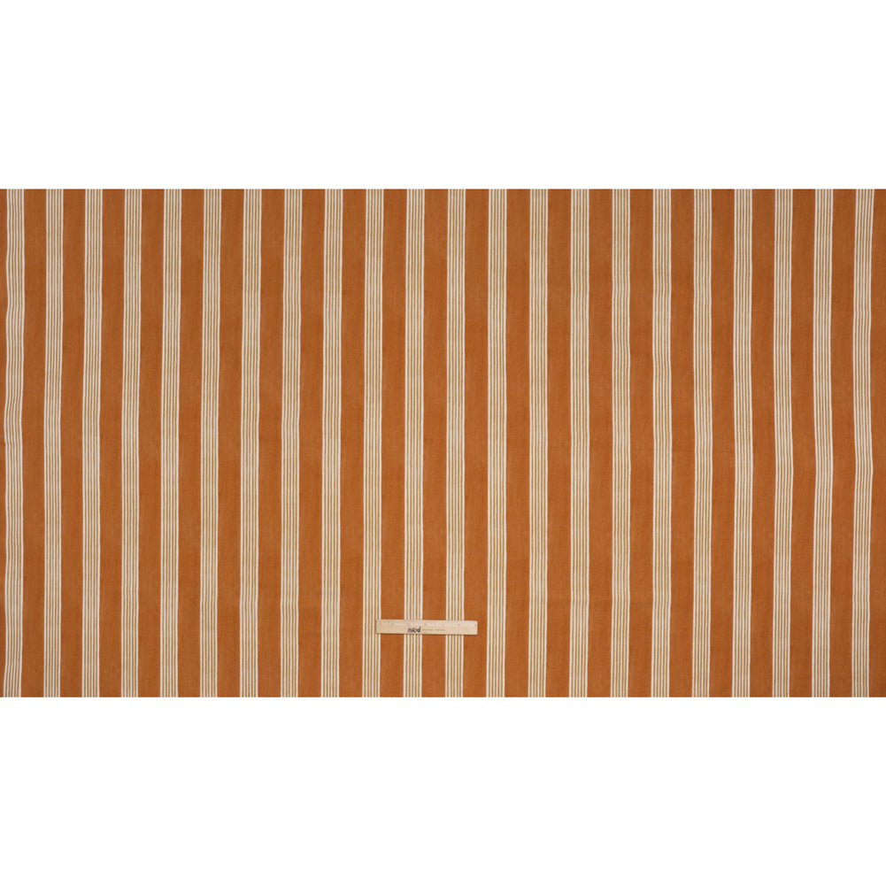 Brushed Cotton and Linen Canvas - Paprika Stripes - British Imported