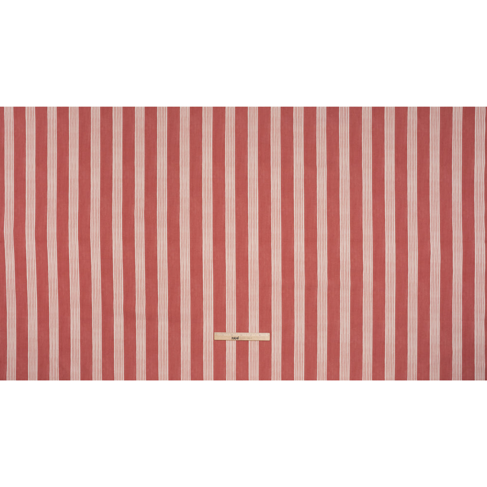 Brushed Cotton and Linen Canvas - Raspberry Stripes - British Imported