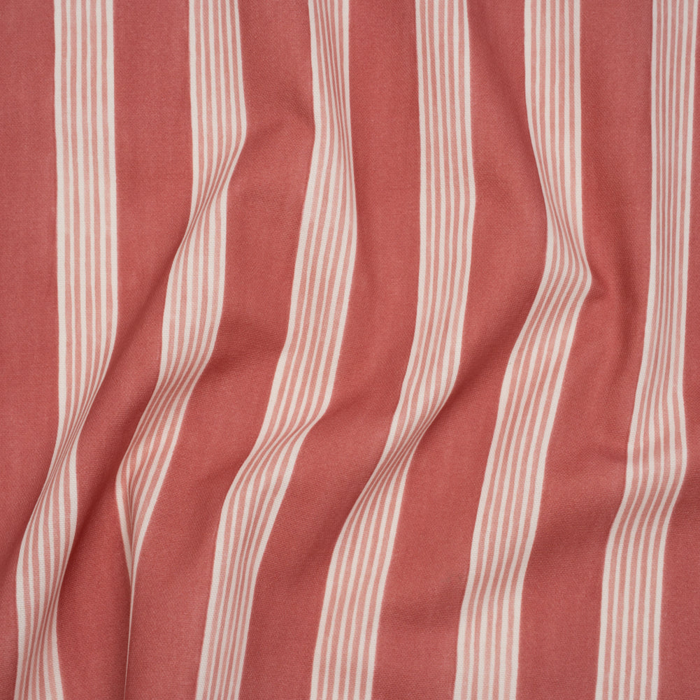 Brushed Cotton and Linen Canvas - Raspberry Stripes - British Imported