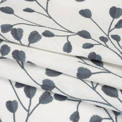 Embroidered Polyester and Cotton Woven - Denim Budding Plants - British Imported