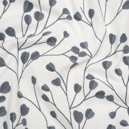 Embroidered Polyester and Cotton Woven - Denim Budding Plants - British Imported