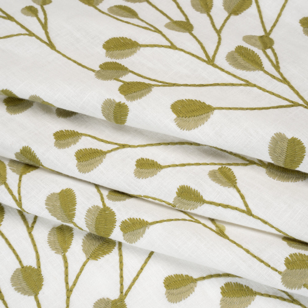 Embroidered Polyester and Cotton Woven - Olive Budding Plants - British Imported