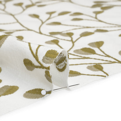 Embroidered Polyester and Cotton Woven - Olive Budding Plants - British Imported