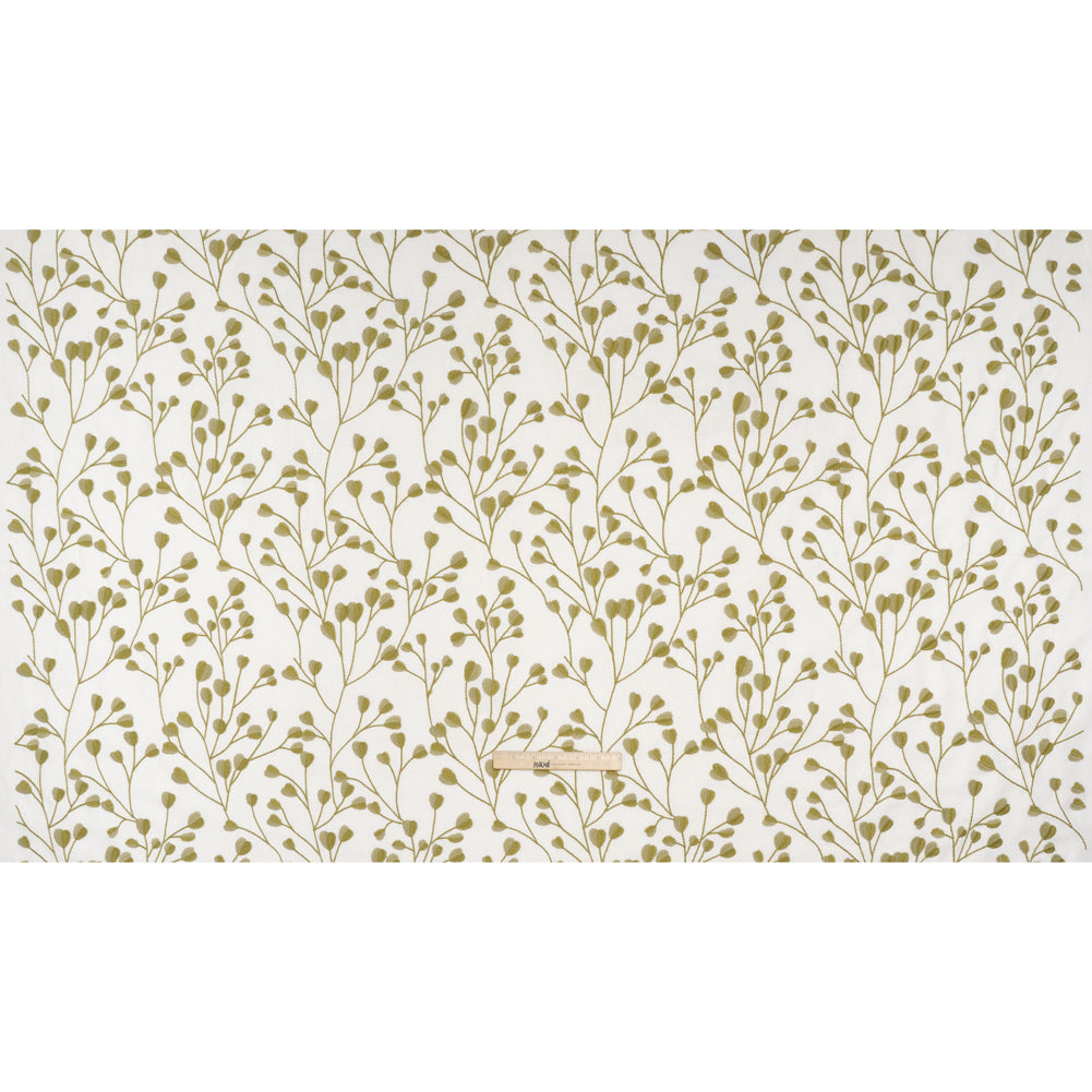 Embroidered Polyester and Cotton Woven - Olive Budding Plants - British Imported