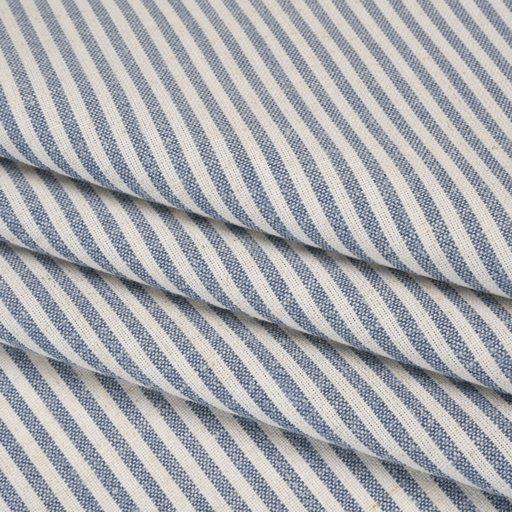 Recycled Polyester Blend Woven - Navy Candy Stripes - British Imported