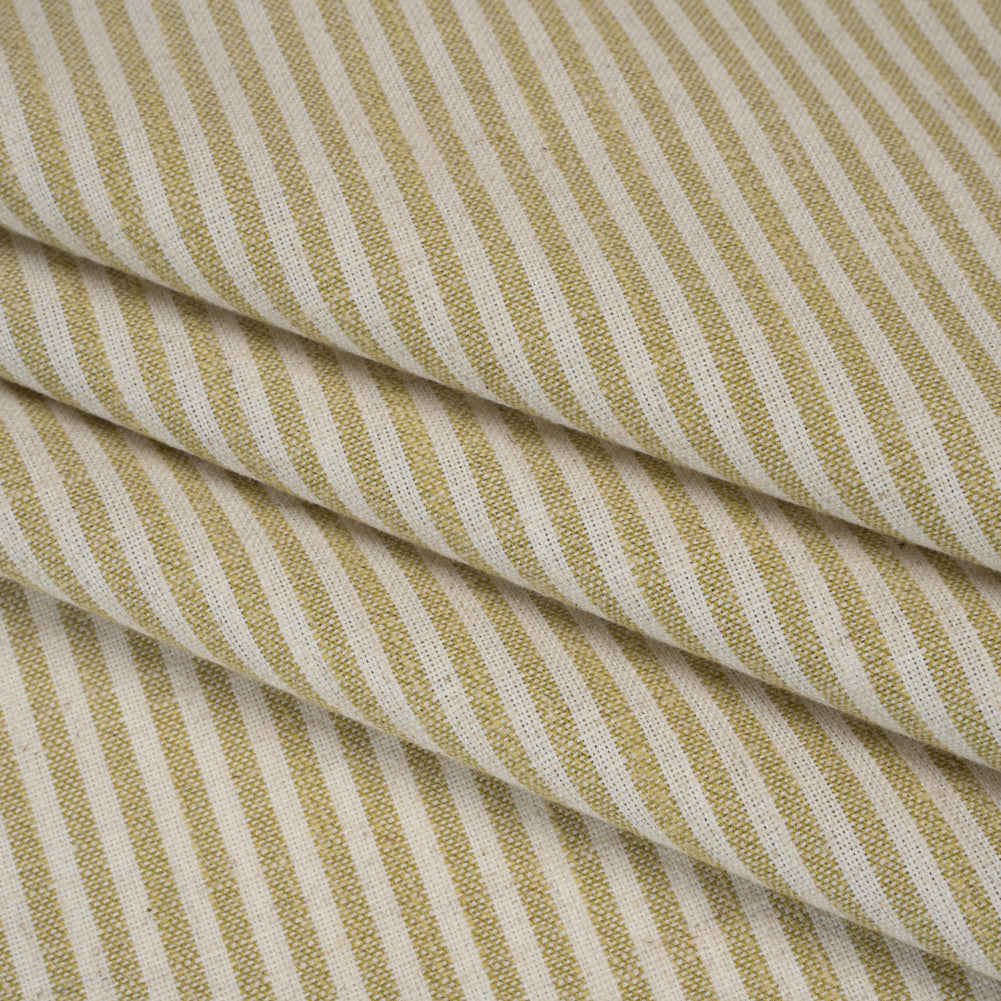 Recycled Polyester Blend Woven - Olive Candy Stripes - British Imported