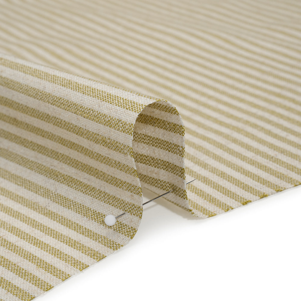 Recycled Polyester Blend Woven - Olive Candy Stripes - British Imported