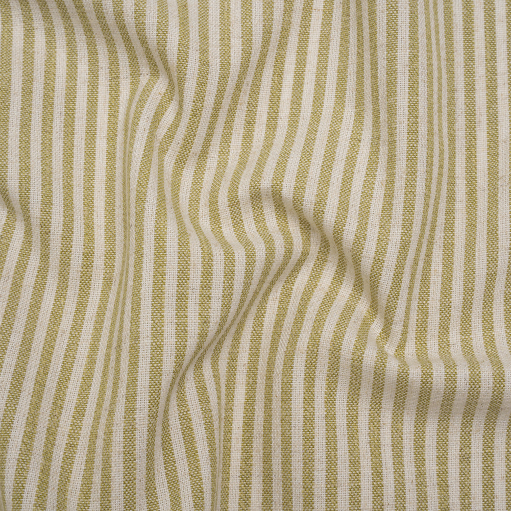 Recycled Polyester Blend Woven - Olive Candy Stripes - British Imported