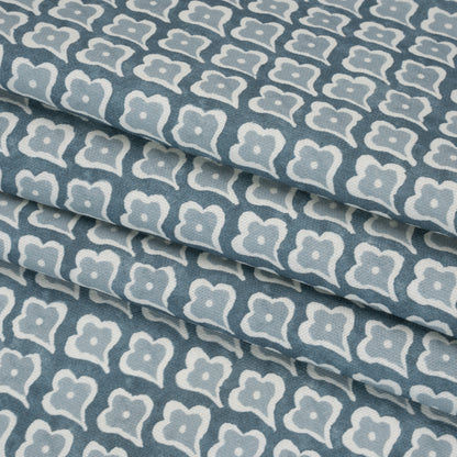 Brushed Cotton and Linen Canvas Print - Denim Flower Petal Ogees - British Imported