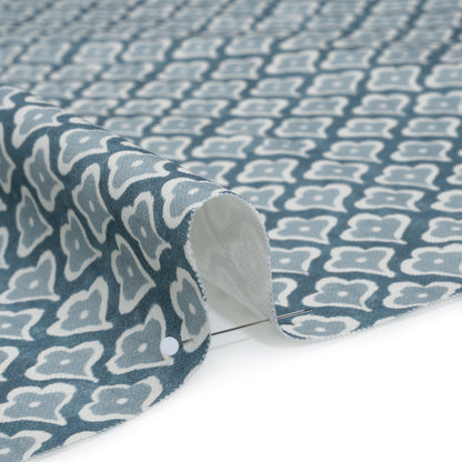 Brushed Cotton and Linen Canvas Print - Denim Flower Petal Ogees - British Imported