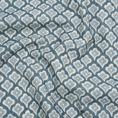 Brushed Cotton and Linen Canvas Print - Denim Flower Petal Ogees - British Imported