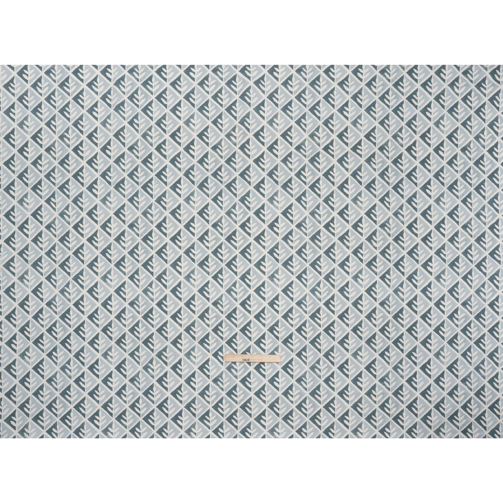 Brushed Cotton and Linen Canvas Print - Denim Leaves in Diamonds - British Imported
