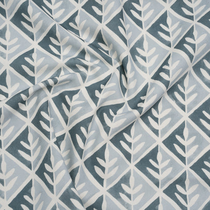 Brushed Cotton and Linen Canvas Print - Denim Leaves in Diamonds - British Imported