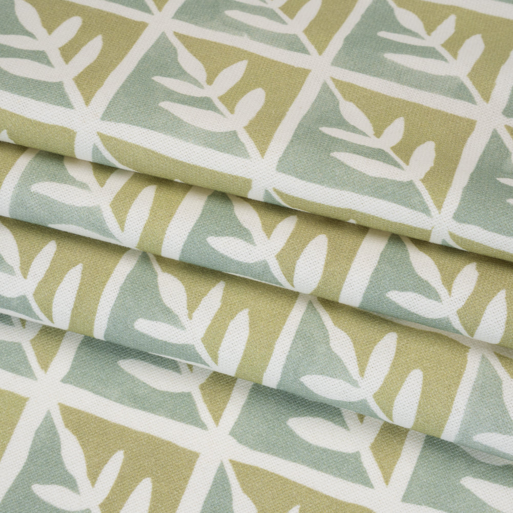 Brushed Cotton and Linen Canvas Print - Pistachio Leaves in Diamonds - British Imported
