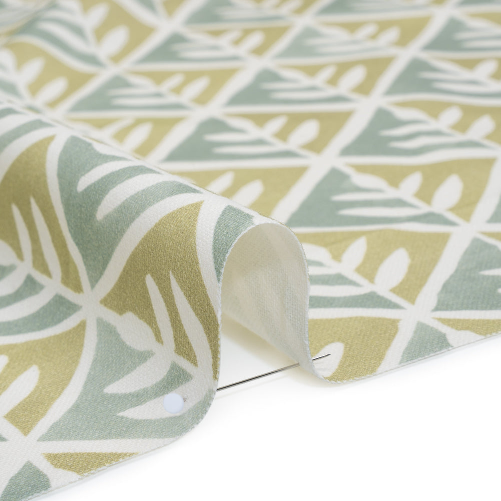 Brushed Cotton and Linen Canvas Print - Pistachio Leaves in Diamonds - British Imported