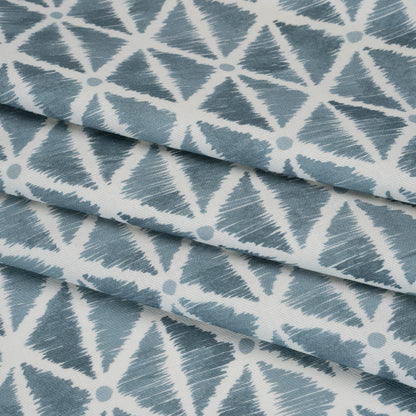 Brushed Cotton and Linen Canvas Print - Denim Sketched Lattice with Dots - British Imported