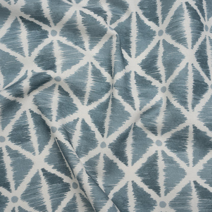 Brushed Cotton and Linen Canvas Print - Denim Sketched Lattice with Dots - British Imported
