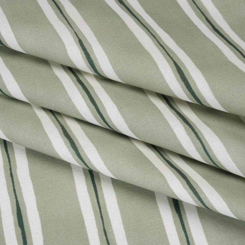 Brushed Cotton and Linen Canvas Print - Aloe Painted Stripes - British Imported