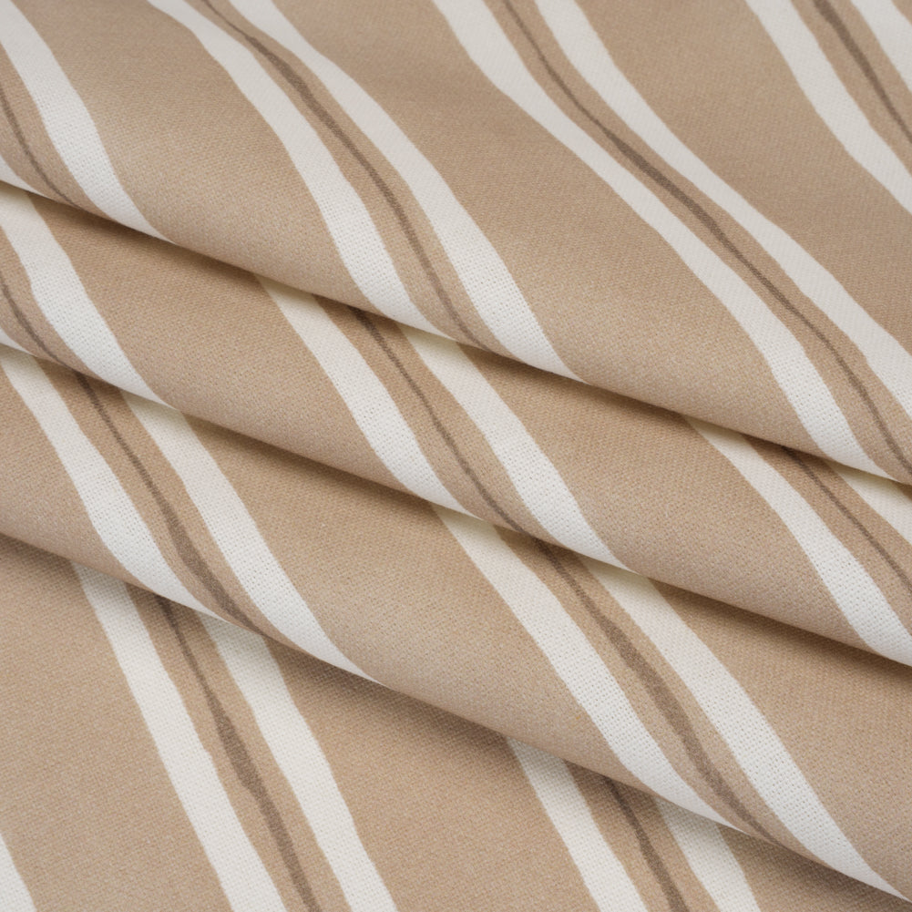 Brushed Cotton and Linen Canvas Print - Biscuit Painted Stripes - British Imported