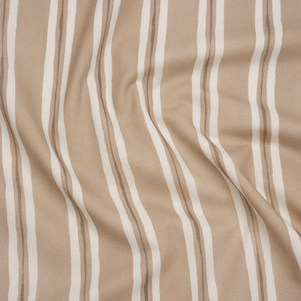 Brushed Cotton and Linen Canvas Print - Biscuit Painted Stripes - British Imported