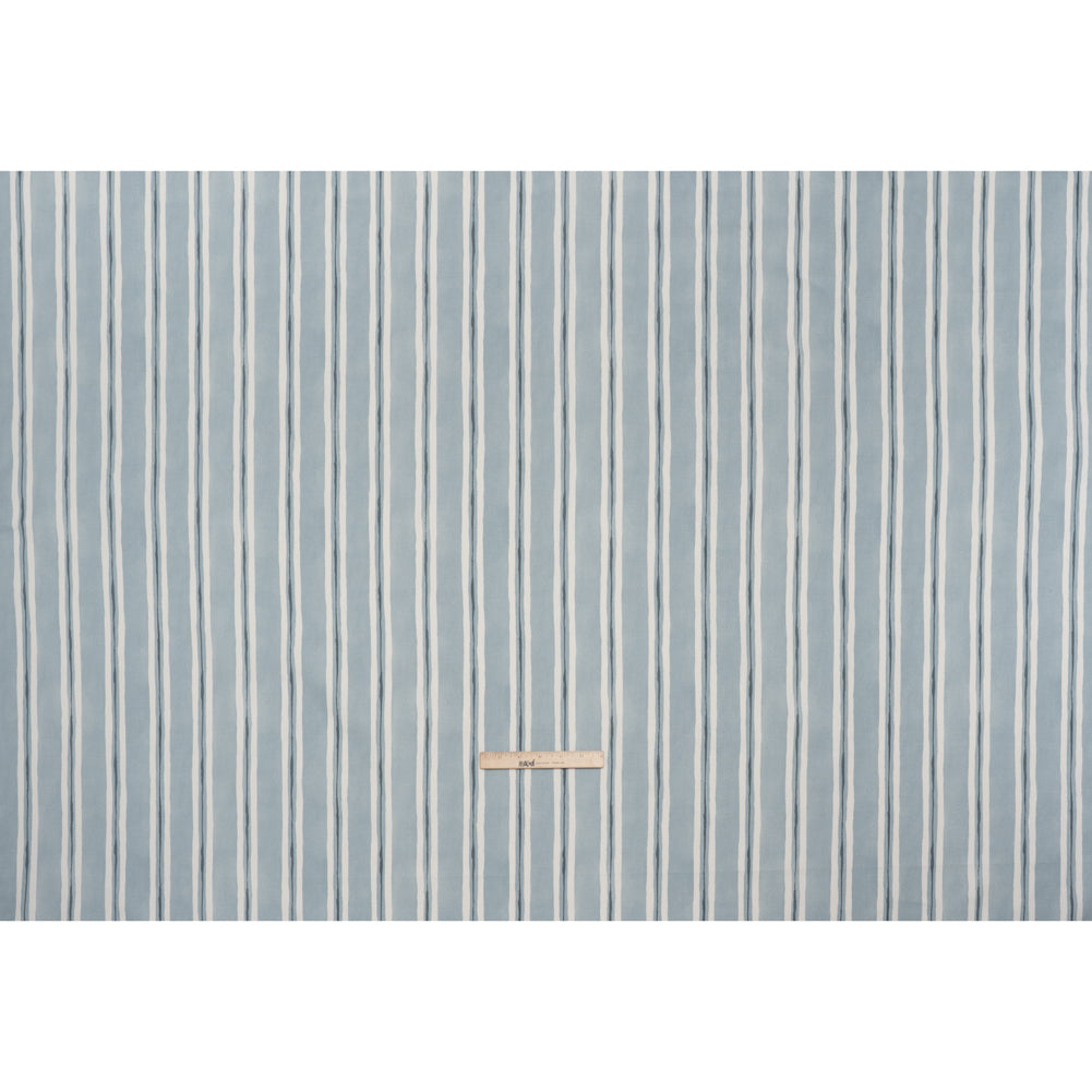 Brushed Cotton and Linen Canvas Print - Chambray Painted Stripes - British Imported