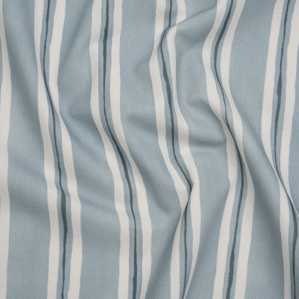 Brushed Cotton and Linen Canvas Print - Chambray Painted Stripes - British Imported
