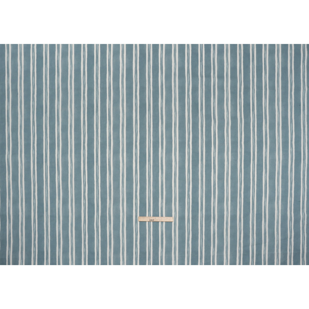 Brushed Cotton and Linen Canvas Print - Denim Painted Stripes - British Imported
