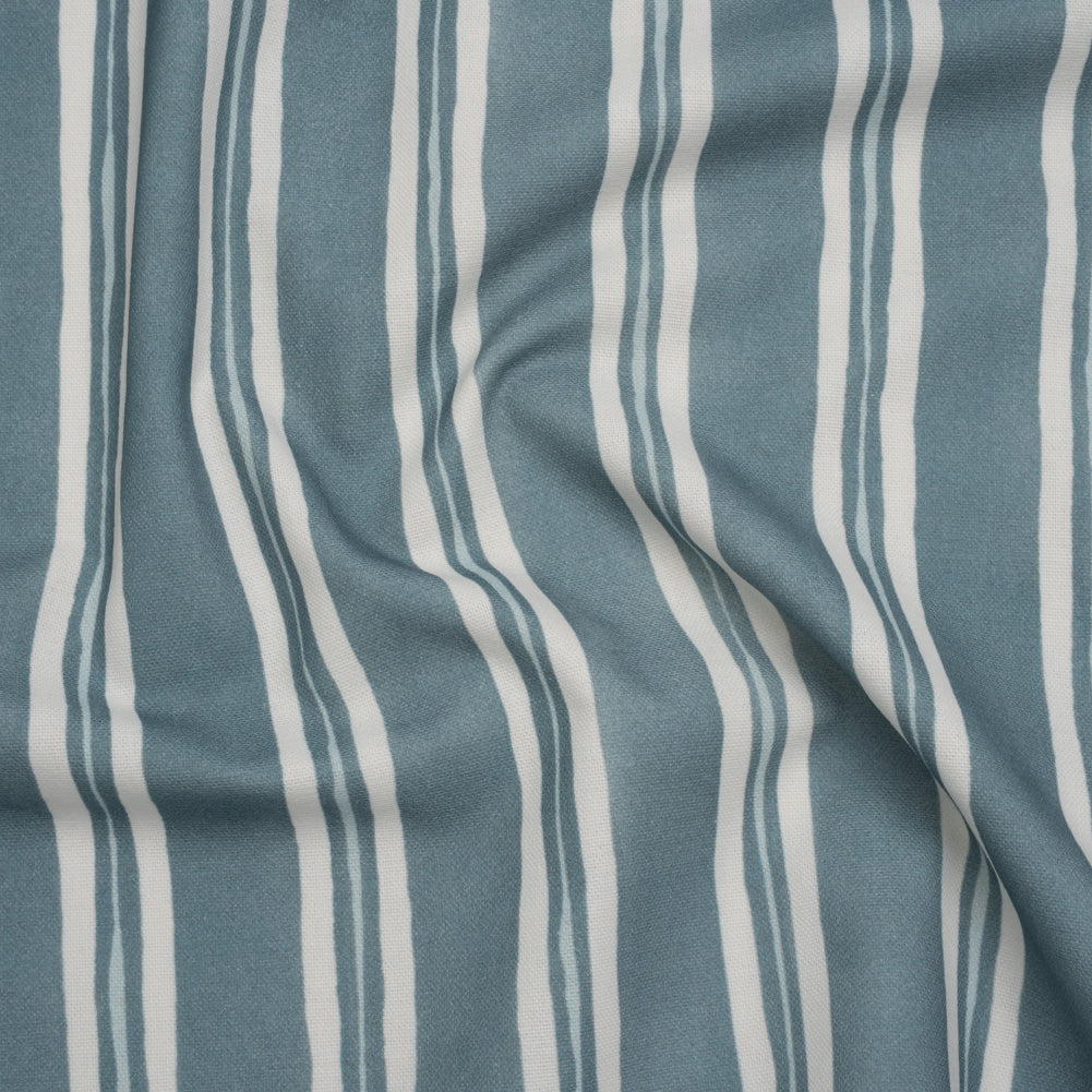 Brushed Cotton and Linen Canvas Print - Denim Painted Stripes - British Imported