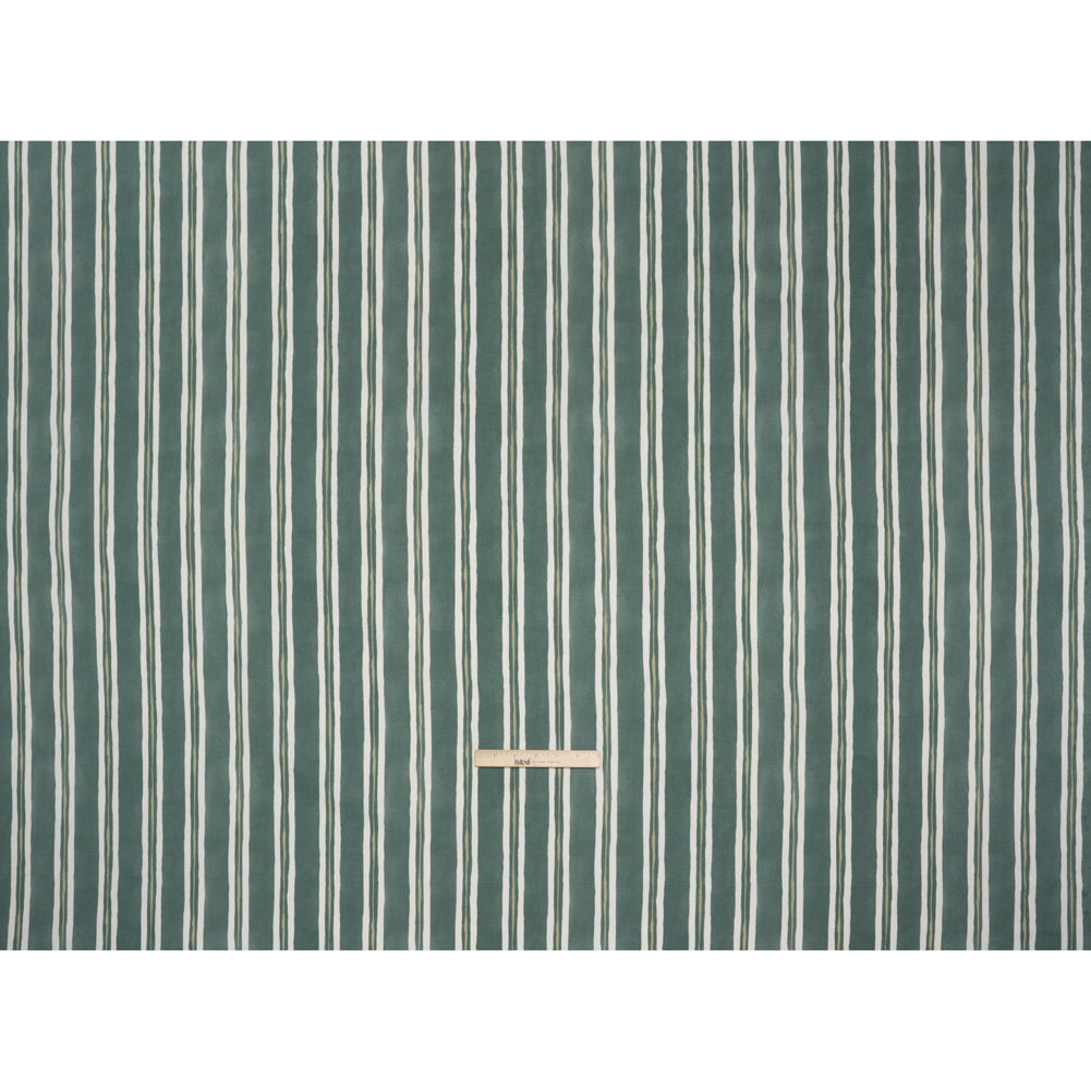 Brushed Cotton and Linen Canvas Print - Emerald Painted Stripes - British Imported