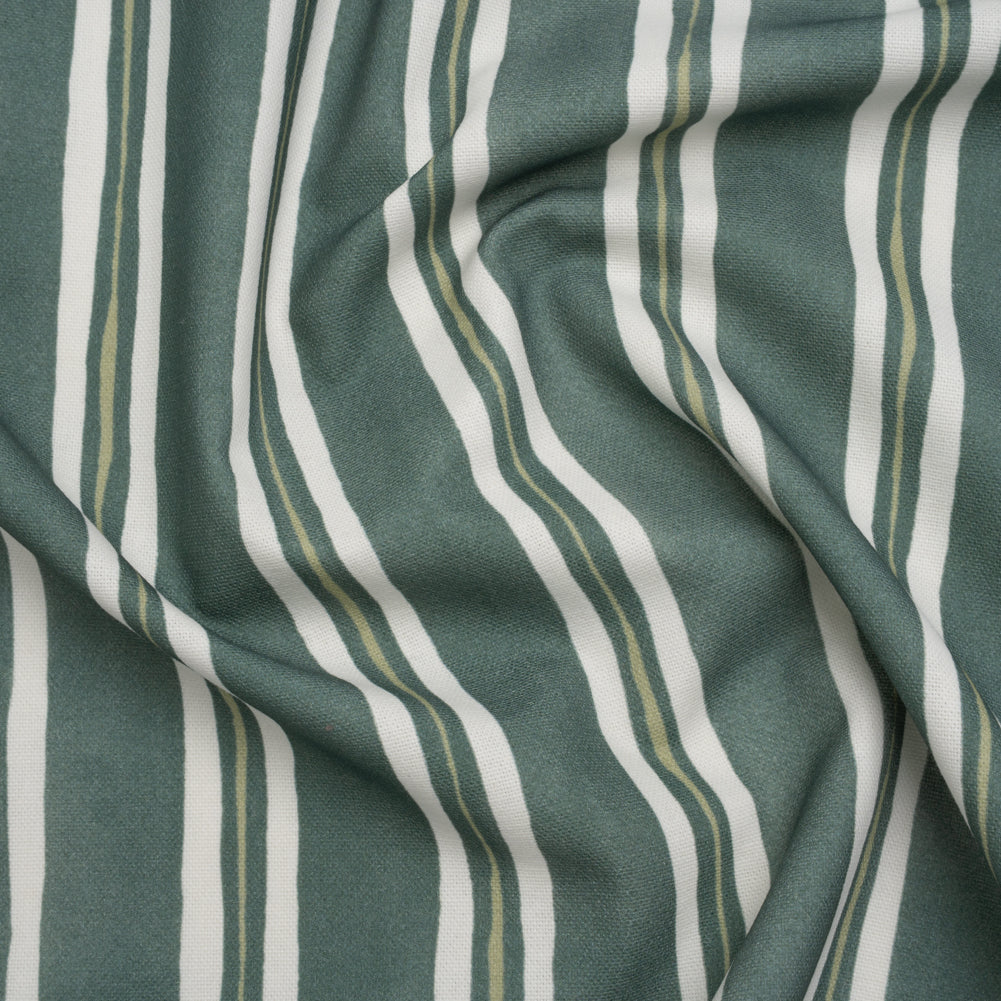 Brushed Cotton and Linen Canvas Print - Emerald Painted Stripes - British Imported