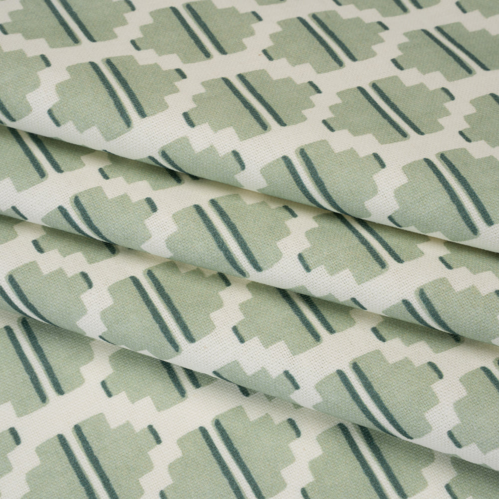 Brushed Cotton and Linen Canvas Print - Aloe Blocky Diamonds - British Imported