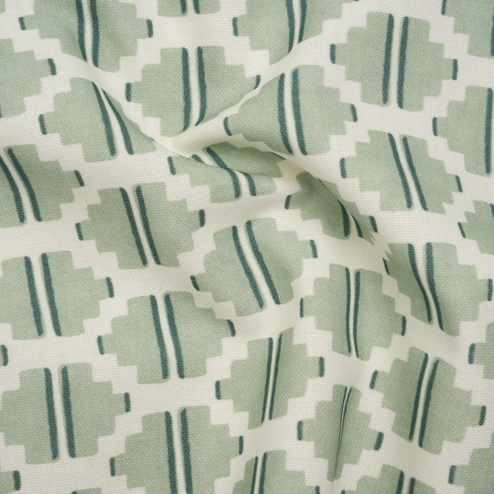 Brushed Cotton and Linen Canvas Print - Aloe Blocky Diamonds - British Imported