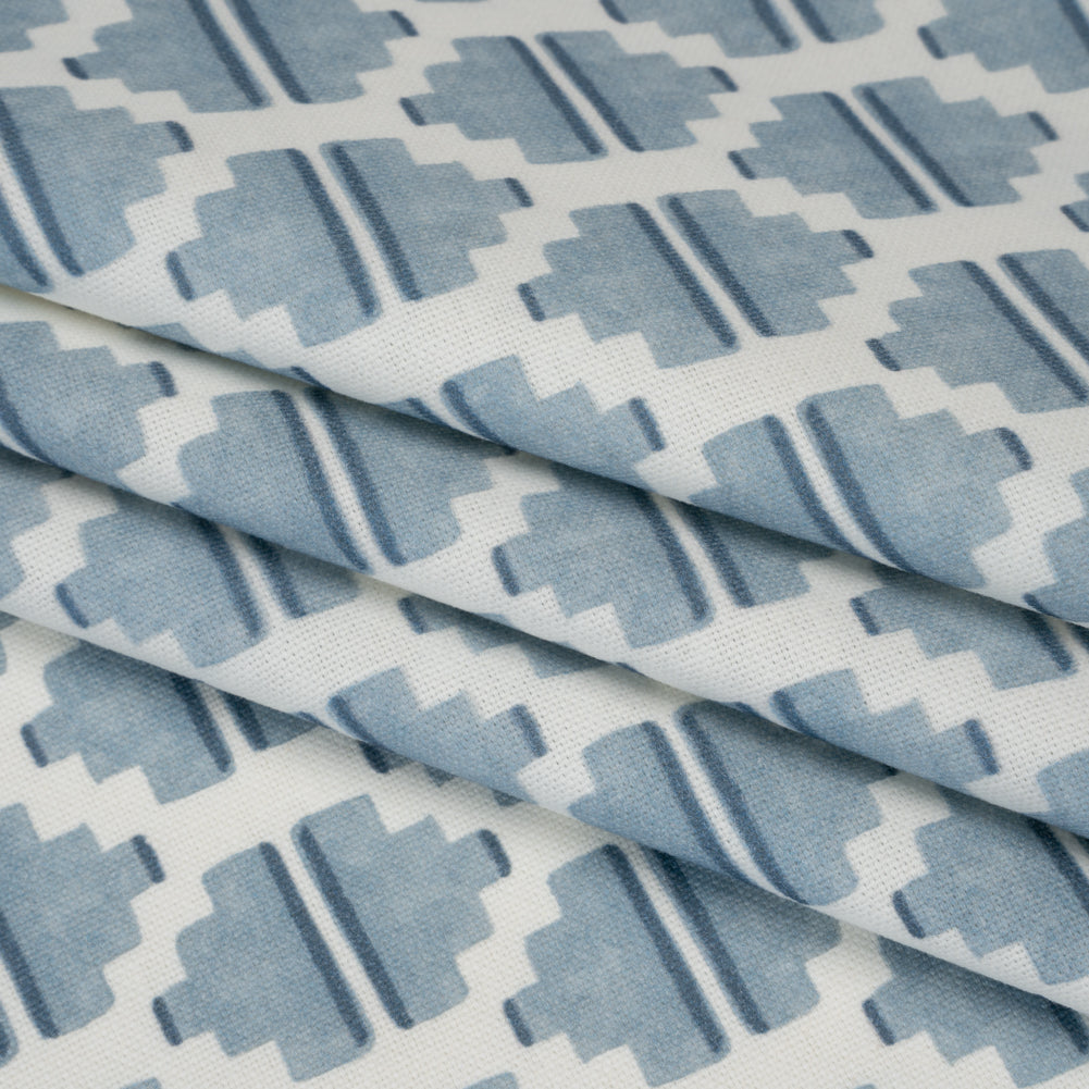 Brushed Cotton and Linen Canvas Print - Marine Blocky Diamonds - British Imported
