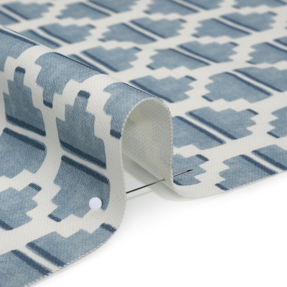 Brushed Cotton and Linen Canvas Print - Marine Blocky Diamonds - British Imported