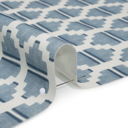 Brushed Cotton and Linen Canvas Print - Marine Blocky Diamonds - British Imported