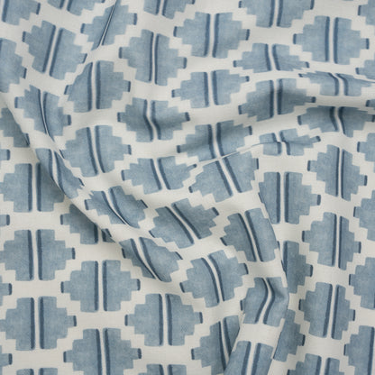 Brushed Cotton and Linen Canvas Print - Marine Blocky Diamonds - British Imported