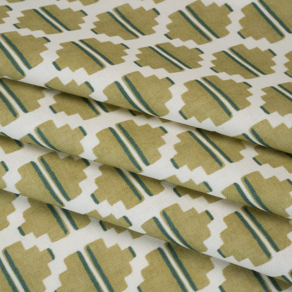 Brushed Cotton and Linen Canvas Print - Pistachio Blocky Diamonds - British Imported