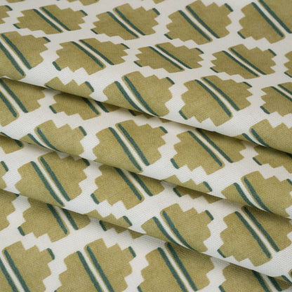 Brushed Cotton and Linen Canvas Print - Pistachio Blocky Diamonds - British Imported