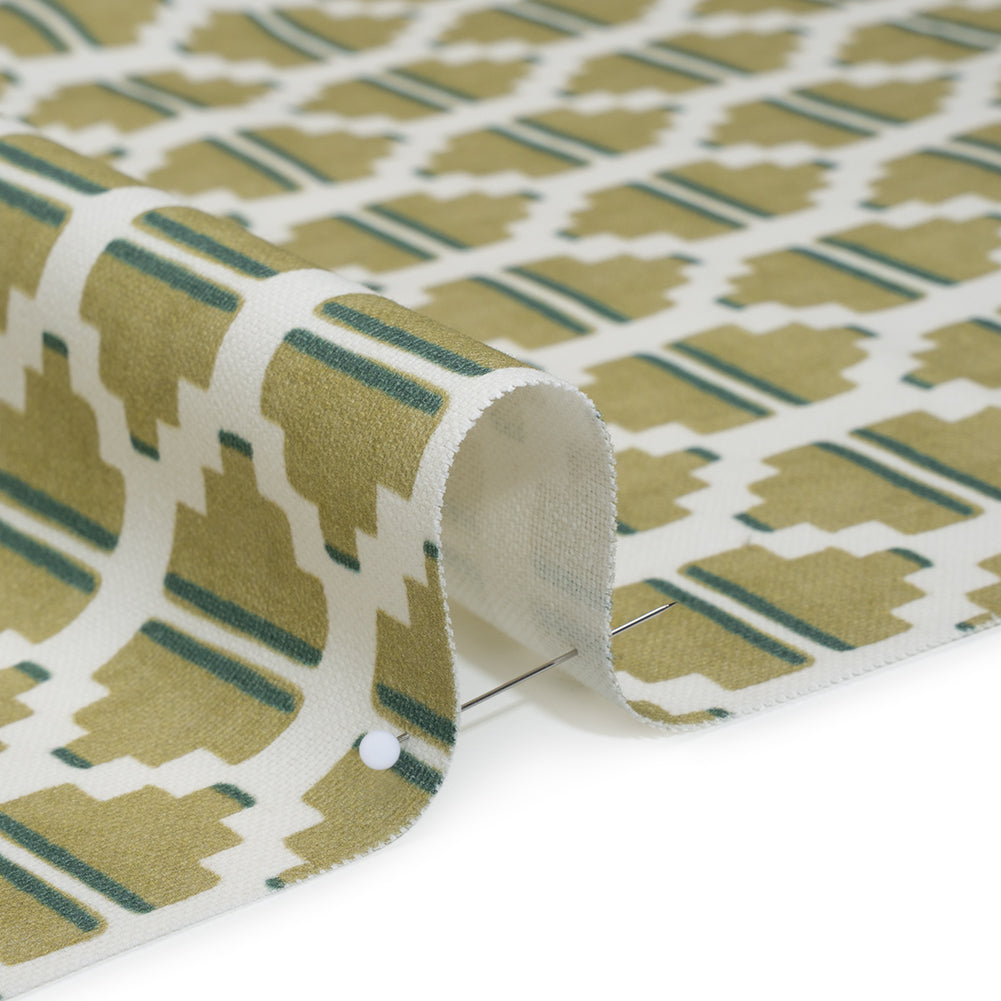 Brushed Cotton and Linen Canvas Print - Pistachio Blocky Diamonds - British Imported