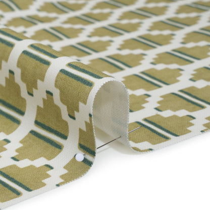 Brushed Cotton and Linen Canvas Print - Pistachio Blocky Diamonds - British Imported