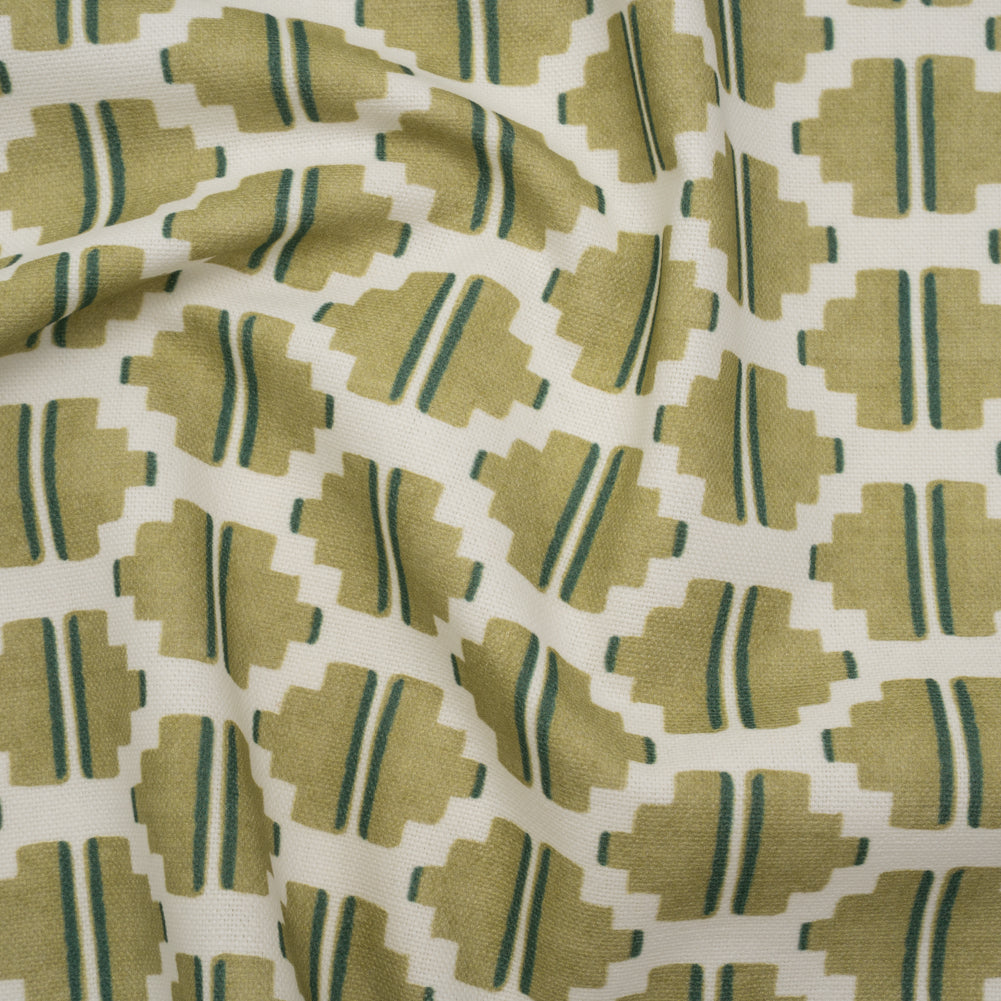 Brushed Cotton and Linen Canvas Print - Pistachio Blocky Diamonds - British Imported
