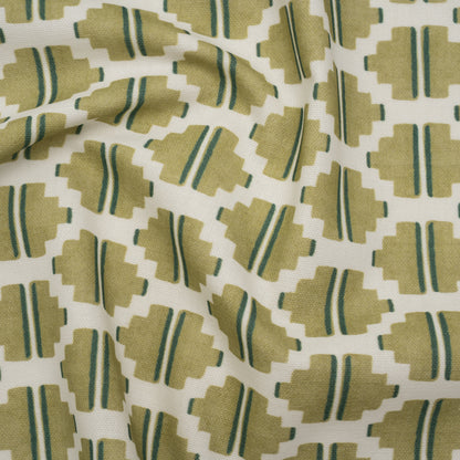 Brushed Cotton and Linen Canvas Print - Pistachio Blocky Diamonds - British Imported